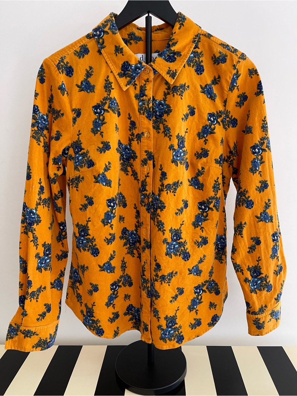 Floral Mustard Yellow Navy Corduroy Button-Down Shirt